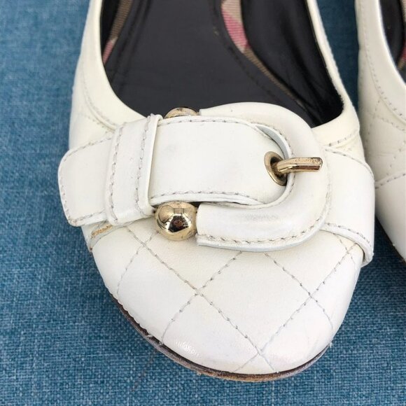 Burberry Off-White Leather Quilted "Stirrup" Buckle Ballet Flats size 39  = 8 - Picture 8 of 13
